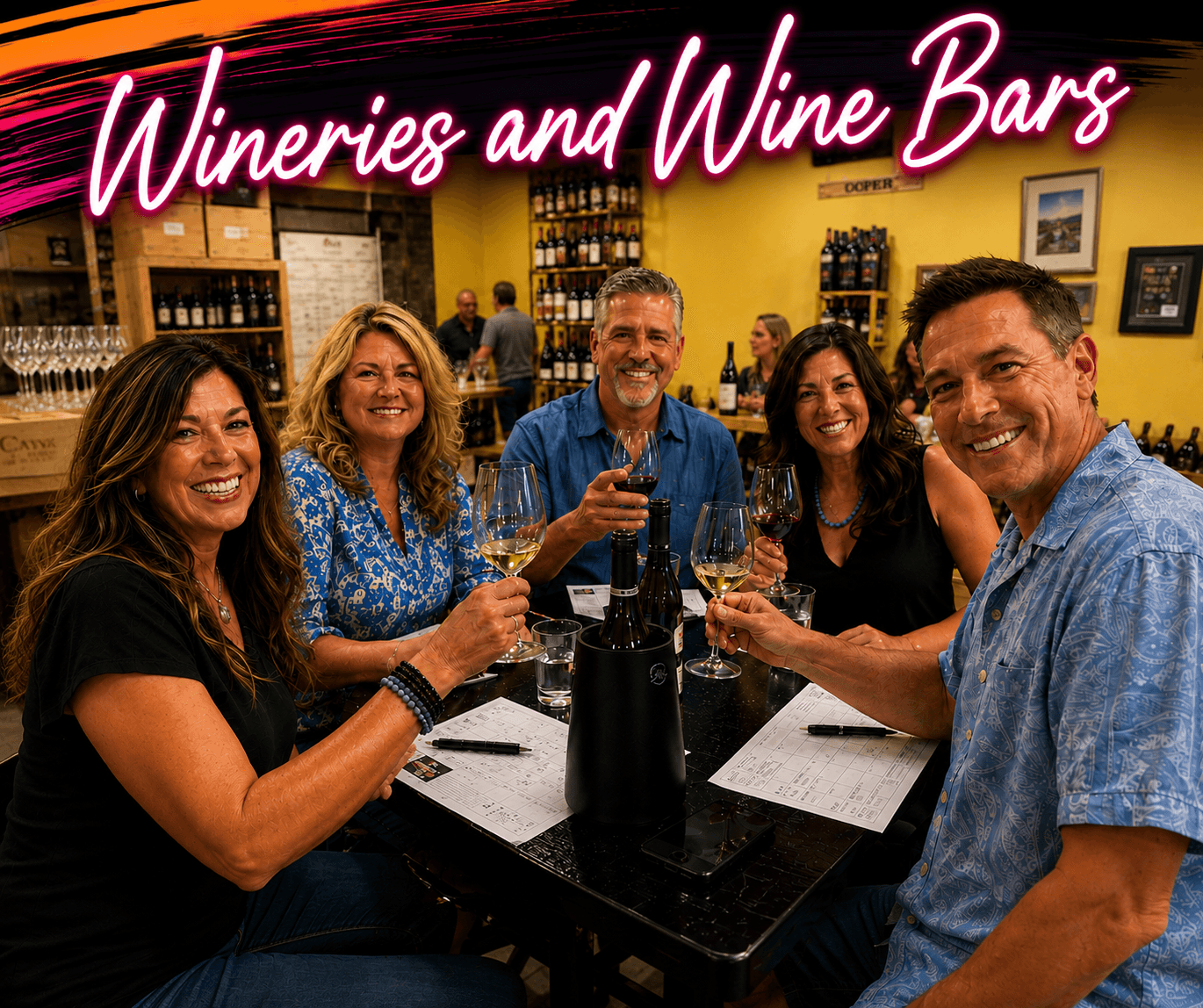 Guests playing music bingo at a winery tasting room
